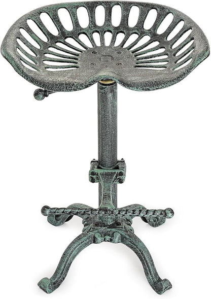 Sungmor 26-32 Inch Adjustable Cast Iron Swivel Bar Stool - Antique Green | Vintage Industrial Barstool with Ergonomic Seat & Footrest for Home Bar Bistro Counter Height Dining Decor Accent