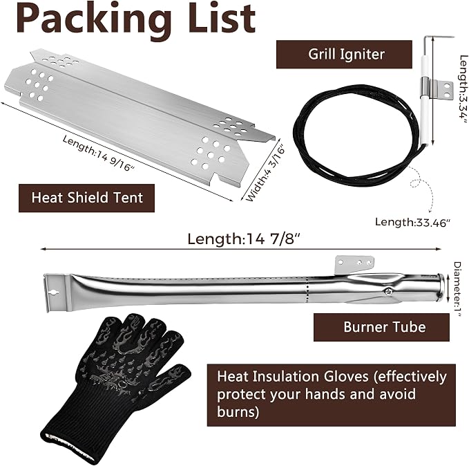 Romalon Stainless Steel Grill Replacement Parts Grill Burner Tube, Heat Plate and Grill Igniters Kit with Gloves Fit for Nexgrill 4 Burner 720-0830H 720-0783E 720-0830A Nexgrill 720-0888N