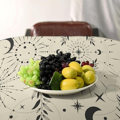 Sun Moon Tablecloth Vintage Boho Mystical Celestial Star Galaxy Space Table Cloth Water Resistant Wipeable Table Cover for Picnic Party Holiday Kitchen Dinner 60"x90"