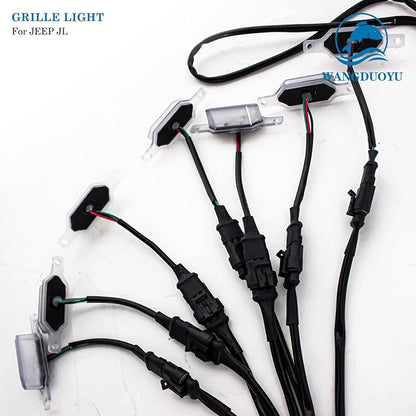 Grille LED Light Compatible with 2024-2025 Jeep Wrangler JL, Multi-Color Grille Light APP Control For Car Shows or Night Driving (7 Pcs Base trim) | Multi-Color Grille Light APP Control,7 Pcs Base Trim