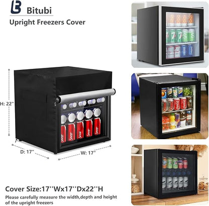 Bitubi Beverage Refrigerator Cooler Cover,Outdoor Fridge Cover – Waterproof, Dustproof, Sun-Proof, 17" W x 17" D x 22" H. Suitable for most Beer or Wine Mini Fridge/Drink Fridge (Black)
