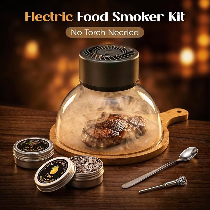 Umimile Electric Cocktail Smoker Kit, USB-C Rechargeable Torch-Free Whiskey Smoker for Cocktails and Food, Adjustable Smoke Control, Glass Cover, Wood Tray, 6 Wood Chips (5.91 inches)