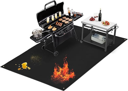 Under Grill Mats for Outdoor Grill Deck Protector - Heavy Duty Fireproof BBQ Mat, Easy to Clean Outdoor Grill Mats, 80x48x0.02in, Black