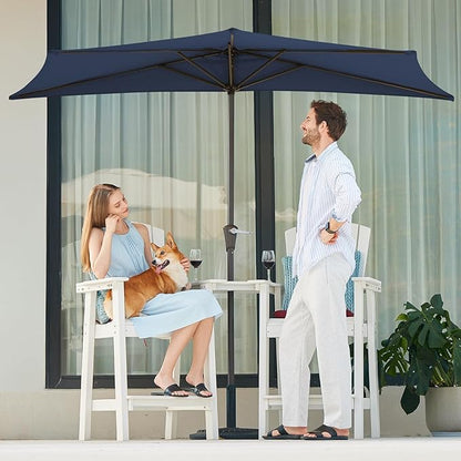 JEAREY 9ft Half Umbrella Outdoor Patio Umbrella Market Umbrella with Crank, 1/2 Round Wall Umbrella 5 Sturdy Ribs UV Protection for Pool Garden Balcony Deck, Purplish Blue
