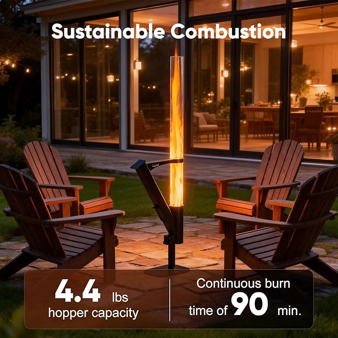 Rayzi New Rocket Stove 58 Inch, Smokeless Wood Pellet Patio Heater, Wood Pellet Fire Pits for Outside, Portable Pellet Heater for Patio/Garden/Backyard/Outside Restaurant/Bonfire Party/Beach