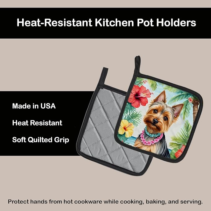 Caroline's Treasures Silky Terrier Luau Pair of Pot Holders Kitchen Heat Resistant Pot Holders Sets Oven Hot Pads for Cooking Baking BBQ, 7 1/2 x 7 1/2
