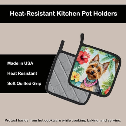 Caroline's Treasures Silky Terrier Luau Pair of Pot Holders Kitchen Heat Resistant Pot Holders Sets Oven Hot Pads for Cooking Baking BBQ, 7 1/2 x 7 1/2