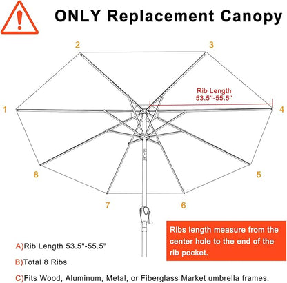 MASTERCANOPY Patio Umbrella 9 ft Replacement Canopy for 8 Ribs-Yellow Lemon Canopy Only