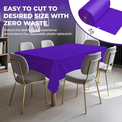 54 Inch X 600 Feet Plastic Table Cover Roll Premium Disposable Plastic Tablecloth for All Type/Shape Tables | Picnic, Party, Banquet, Birthdays, Weddings (Purple, 54 Inch X 600 Feet)