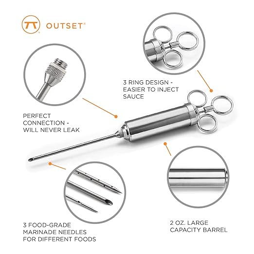 Outset 76456 Stainless Steel Meat Injector, 6-piece, Set