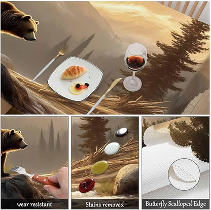 Swono Grizzly Bear Tablecloths Animal Bear Brook Canyon Forest Mountain Nature Kitchen Dinning Tabletop Decoration, Polyester Table Cover for Indoor Outdoor 50x72 Inch Tablecloth