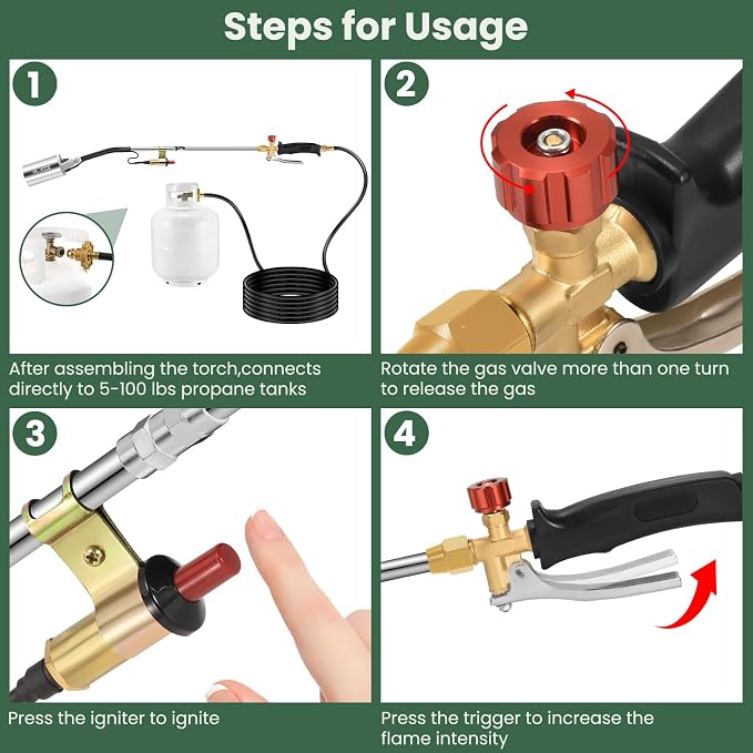 ARTFLAMM Portable Propane Torch Weed Burner Kit with Storage Bag, High Output BTUs Torch Gun with 10 FT Hose, Self Igniter Weed Flame Torch for Campfires,Roofing,Melting Snow Ice