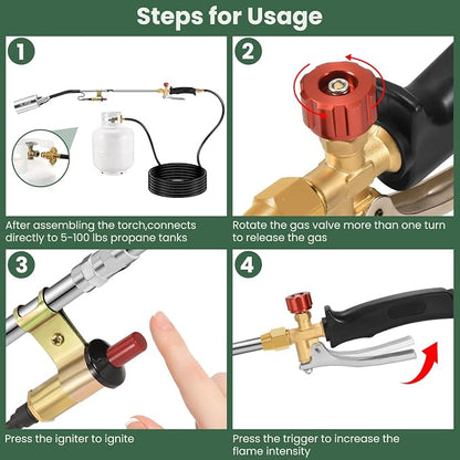 ARTFLAMM Portable Propane Torch Weed Burner Kit with Storage Bag, High Output BTUs Torch Gun with 10 FT Hose, Self Igniter Weed Flame Torch for Campfires,Roofing,Melting Snow Ice