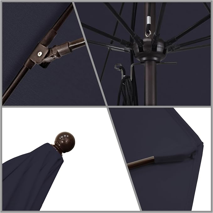 California Umbrella 11' Round Aluminum/Fiberglass Umbrella, Pulley Lift, Bronze Pole, Sunbrella Navy Fabric