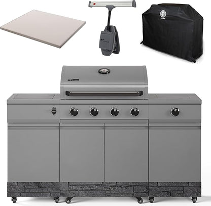 Tytus Fresno 5-Burner Propane or Natural Gas Island Grill – 864 sq. in. Cooking, 48,000 BTU Main + 12,000 BTU Side Burner, Porcelain Grates, Storage Cabinets, Semi-Portable - GM/Graphite Deluxe Kit
