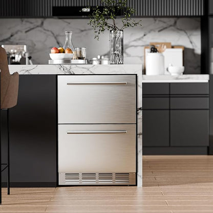 Antarctic Star 24 Inch Outdoor Beverage Refrigerator, Double Drawer Stainless Steel Mini Fridge 145 Cans, Built-in or Freestanding Undercounter Wine Cooler for Home & Patio, 32-50°F, Silver