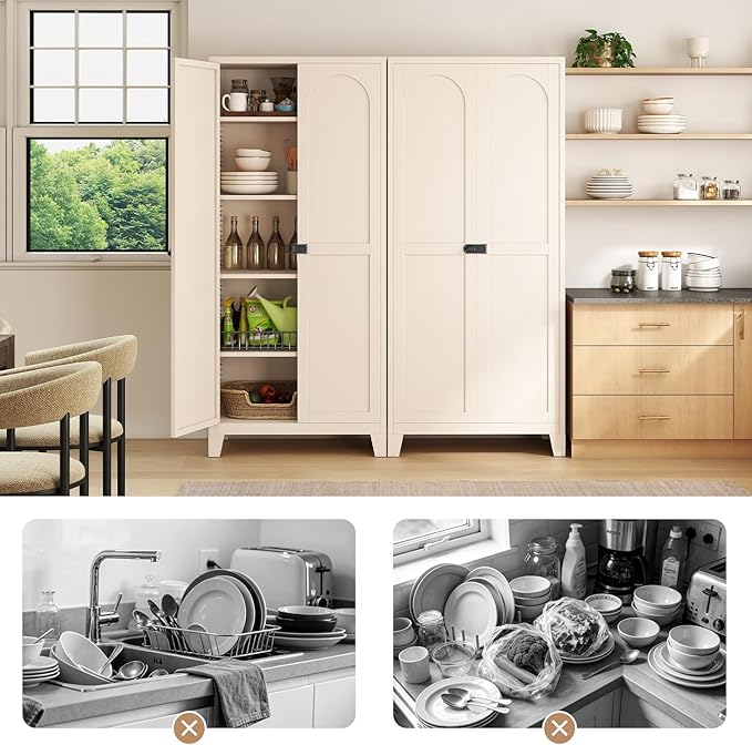 Zevemomo 71" Metal Locking Cabinet Lockable Storage Cabinet for Home Office | Pantry Cabinet with 4 Adjustable Shelves & 2 Doors, Steel Lockable Cabinet with 3-Digit Combination Lock for Kitchen, Office