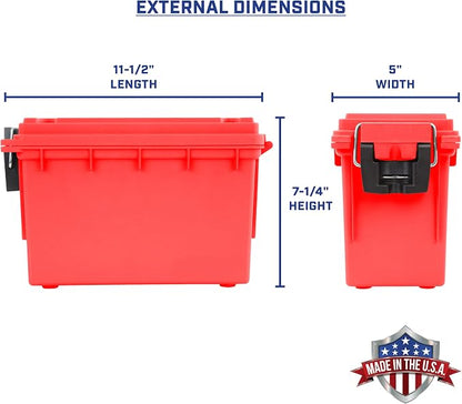 Sheffield 12636 Ammo Storage Box, Stackable .30 Cal Field Boxes, Water and Dust Resistant, Lockable Storage Box with Handle, Secures Hunting Gear, Supplies, and Bullets, Made in USA, Red, (Pack of 6)