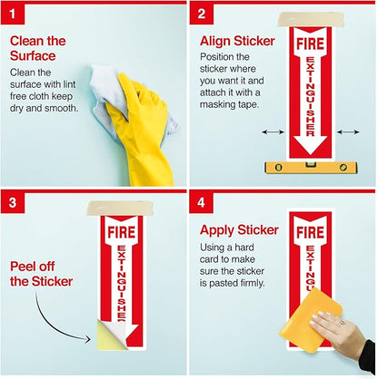 OLANZU Pack of 5 Fire Extinguisher Stickers 4"x 12"- 5 Mil Vinyl - Fire Extinguisher Sign for business with Arrow- Durable Self Adhesive, Weatherproof and UV Protected-Ideal for Office, Home and Outdoor places