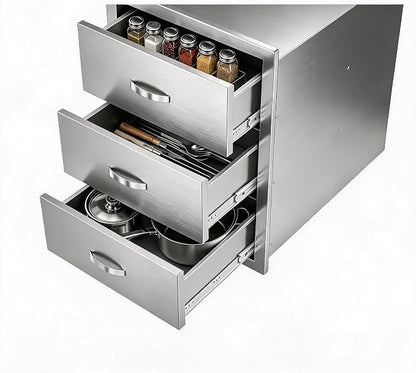 Garvee Outdoor Kitchen Drawers 15.7"WX17.7"DX21.6" H, Flush Mount Access BBQ Drawers with full Stainless Steel,Weatherproof & Rust-Resistant,for Outdoor Kitchen Island, Patio Grilling Tools & Spices | Stainless Steel - Weatherproof Rust-Resistant Drawe...
