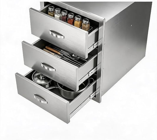 Garvee Outdoor Kitchen Drawers 15.7"WX17.7"DX21.6" H, Flush Mount Access BBQ Drawers with full Stainless Steel,Weatherproof & Rust-Resistant,for Outdoor Kitchen Island, Patio Grilling Tools & Spices | Stainless Steel - Weatherproof Rust-Resistant Drawe...