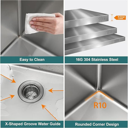 17x17 Inch Undermount Wet Bar Sink Square Workstation Kitchen Sink, Single Bowl 16 Gauge Stainless Steel for RV, Camper Van, Outdoor Kitchen, Basement Bar, or Small Home Kitchen