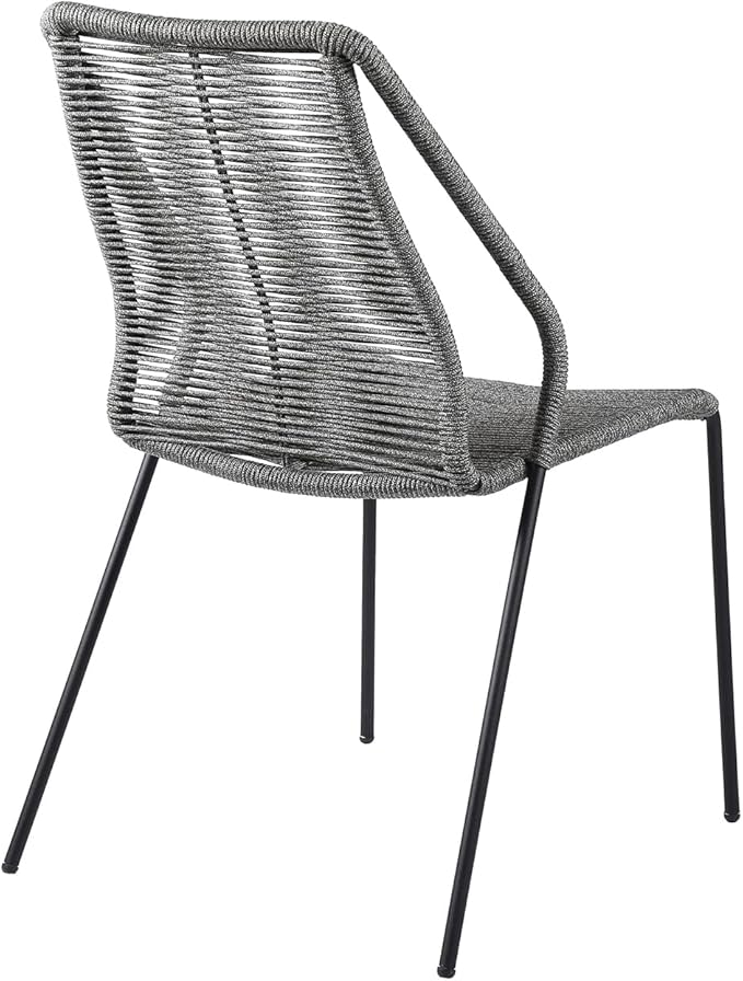 Armen Living Clip Modern Indoor Outdoor Patio Stackable Steel Dining Chair with Grey Rope - Set of 2