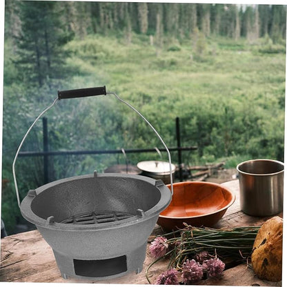 Happyyami Portable Charcoal Grill Stove Multifunctional Tabletop Bbq Grill for Camping and Outdoor Cooking Cast Iron Charcoal Chimney for Versatile Grilling and Heating