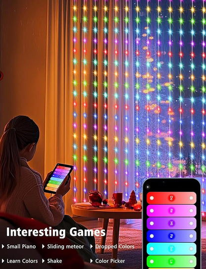 echosari 20Ft x 10Ft Smart Curtain Lights Compatible with Alexa | 600 LED Curtain Lights App Control Dynamic for Backyard Home Wedding Party Christmas Decor - RGB Color Changing IC