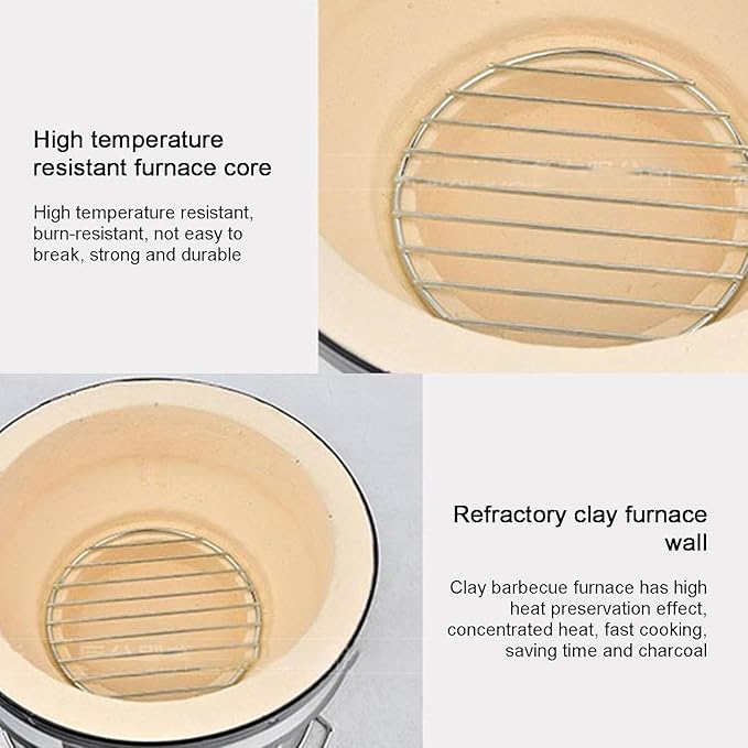 Table Top Round Clay Charcoal Stove, Japanese Ceramic Pottery Barbecue Stove, Outdoor Charcoal Stove with Wire Mesh Grill (A)