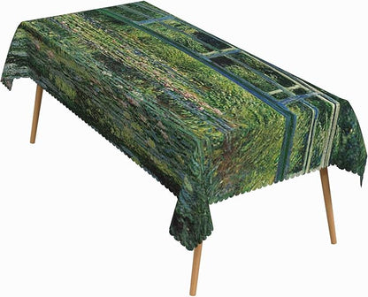 54x78 Inch Oil Painting Rectangle Tablecloth Monet The Japanese Bridge Table Cloth Impressionist Art Washable Durable Table Cover for Dining Garden Atelier BBQ Home Decor