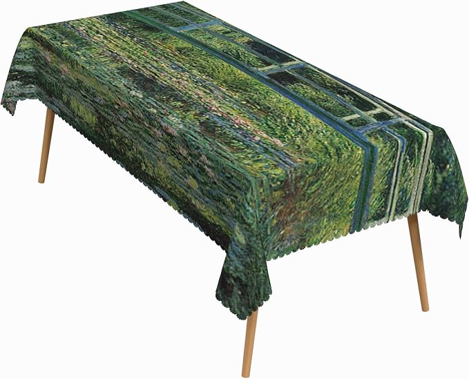 52x70 Inch Oil Painting Rectangle Tablecloth Monet The Japanese Bridge Table Cloth Impressionist Art Washable Durable Table Cover for Dining Garden Atelier BBQ Home Decor