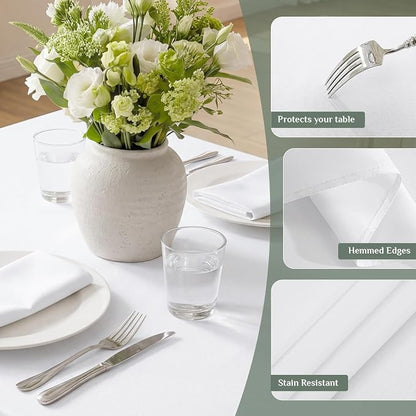 Softalker Rectangle Tablecloth, Waterproof Table Cloths Wrinkle Free Fabric Washable Polyester Table Cover for Dining Tables Party Outdoor Camping Parties Buffet - 60 x 102 inch, White