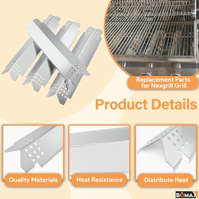 BQMAX Grill Replacement Parts for Nexgrill 4 Burner 720-0830X, Cooking Grate, Burner and Heat Plates for Nexgrill Replacements Part 4 Burner, Grill Parts Kit for Nexgrills 720-0830X Replacement Parts
