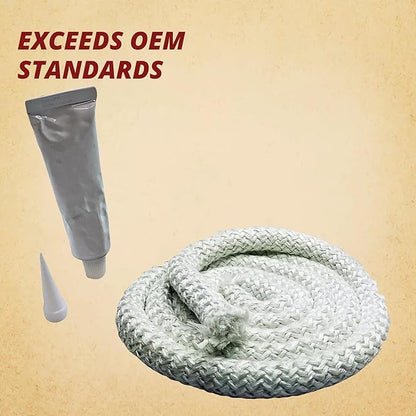 Replacement Rope Gasket Kit for Pellet, Wood, Gas Fireplaces and Stoves - Measures 7/8" Diameter x 8' - Cement Included