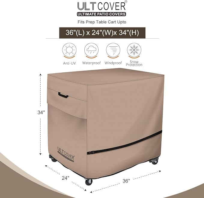 ULTCOVER Rolling Dining Prep Table Cart Cover 36L x 24W x 34H inch for Outdoor Garden Patio Kitchen Food Serving Worktable Cart