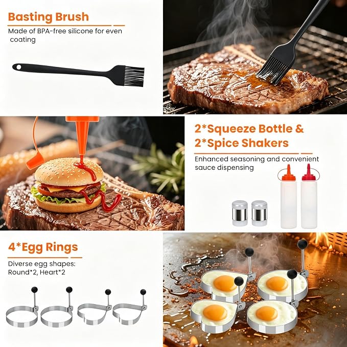 32pcs Griddle Accessories Kit for Blackstone, Flat Top Grill Accessories Set for Camp Chef, Grill Spatula Set with Enlarged Spatulas, Professional Hibachi Tools Gifts for Outdoor BBQ Teppanyaki