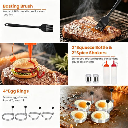 32pcs Griddle Accessories Kit for Blackstone, Flat Top Grill Accessories Set for Camp Chef, Grill Spatula Set with Enlarged Spatulas, Professional Hibachi Tools Gifts for Outdoor BBQ Teppanyaki