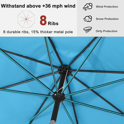 ABCCANOPY 7.5ft Scalloped Patio Umbrella, Outdoor Table Umbrella with Tilt and Crank, Fiberglass Ribs Deck Umbrella for Patio, Pool, Garden, Picnic (Turquoise Blue)