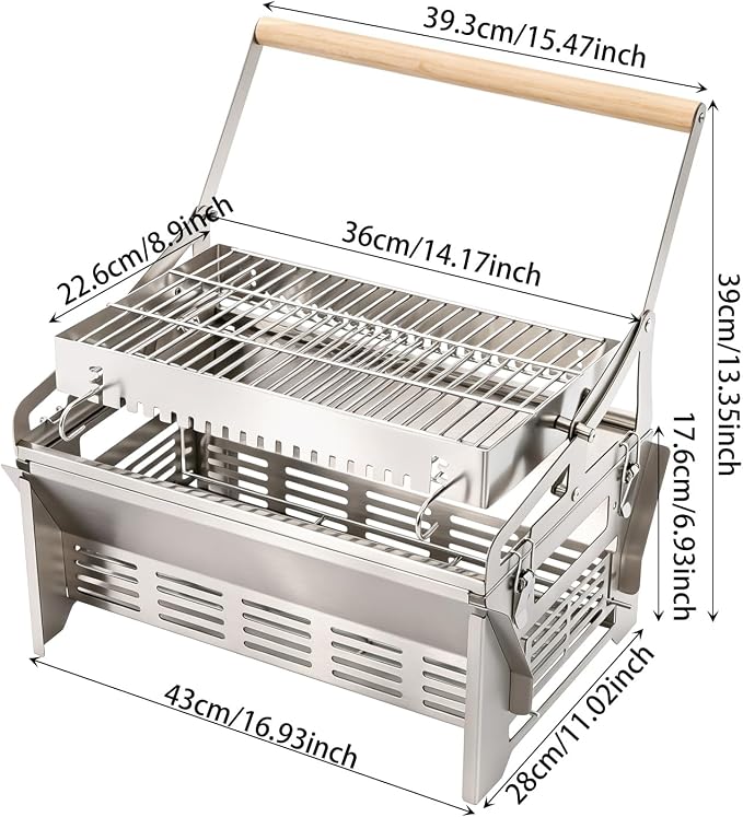 Portable Charcoal Grill Family Rotisserie Kit For Camping Yard 360°Rotating | Portable Stainless Steel Charcoal Grill Wind-Up Spit Rotisserie Kit For Camping Tailgate Backyard Picnic Barbecue Cookouts