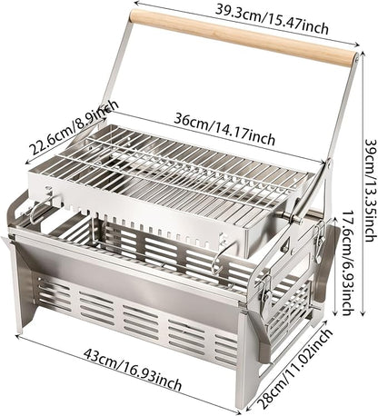 Portable Charcoal Grill Family Rotisserie Kit For Camping Yard 360°Rotating | Portable Stainless Steel Charcoal Grill Wind-Up Spit Rotisserie Kit For Camping Tailgate Backyard Picnic Barbecue Cookouts