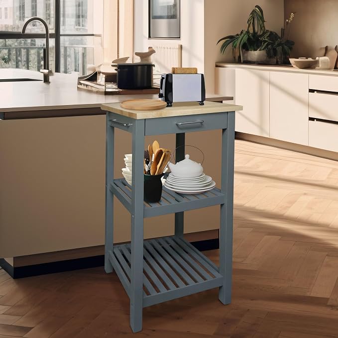 Casual Home Sunrise (Small) with Solid Harvest Hardwood Top Kitchen Island, 22.75" W, Slate Gray