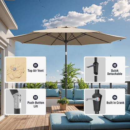 Outdoor Patio Umbrella, 8 Ribs Market Table Umbrella