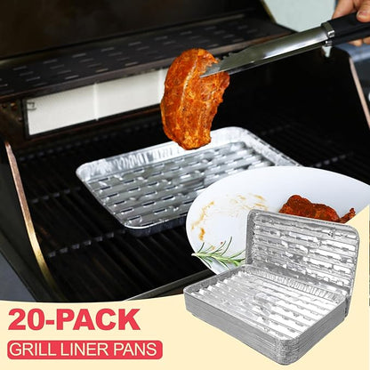 DcYourHome Disposable Aluminum Broiler Pan for Oven, 20 Pack Aluminum Tray with Holes for BBQ, Baking, Takeout, Grill Prep Trays, Durable Aluminum Foil BBQ Grilling Trays Grill Pans for Outdoor Grill