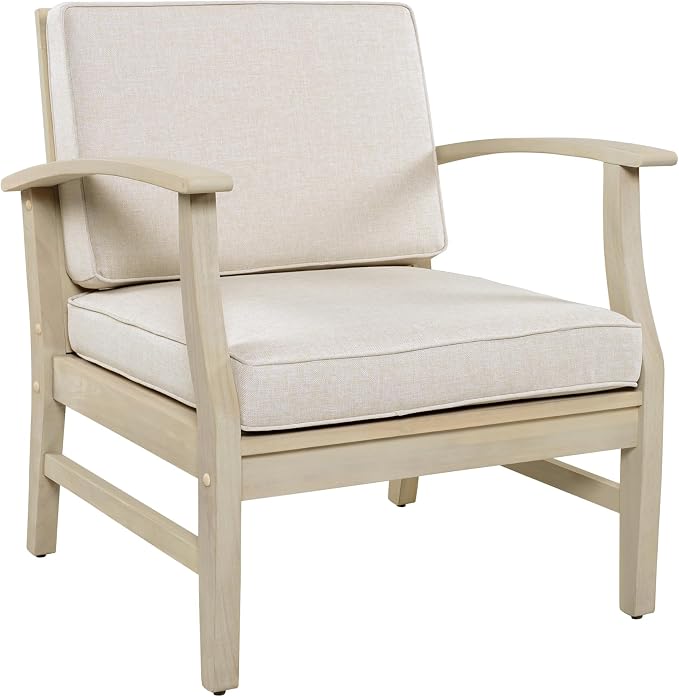 Christopher Knight Home Perla Acacia Wood Lounge Chair Outdoor Set of 2 with Removable Cushion, Wooden Patio Accent Chair, Patio Garden Comfy Reading Chair, Sand/Beige