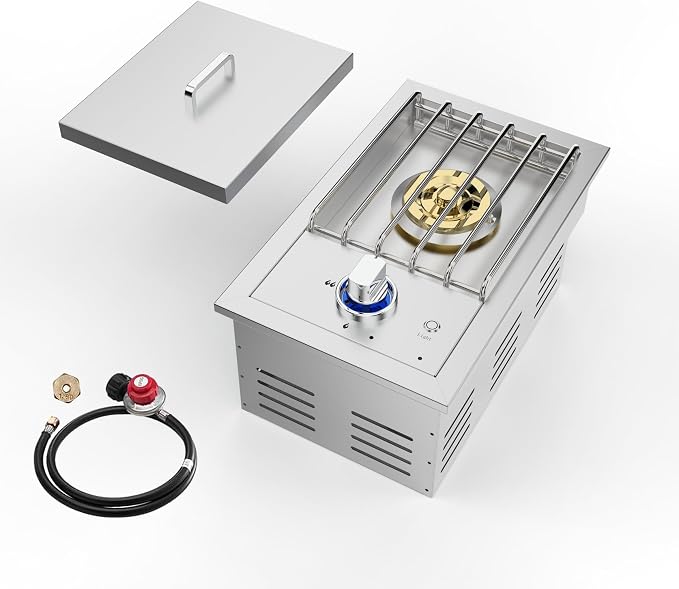 Propane Stove – 17,000 BTU Single Burner,Side Burner for BBQ Island,Comes with Propane Stove Lid,LED Light & Conversion Kit for Natural Gas.Portable Cooktop Ideal for Outdoor Kitchen Island.