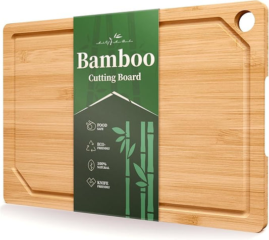 Kitsure Bamboo Cutting Board - Multi-Sizes Wooden Cutting Boards for Kitchen, Convenient Kitchen Essentials with Deep Juice Grooves， Cutting Board for Chopping & Serving, Large, Natural