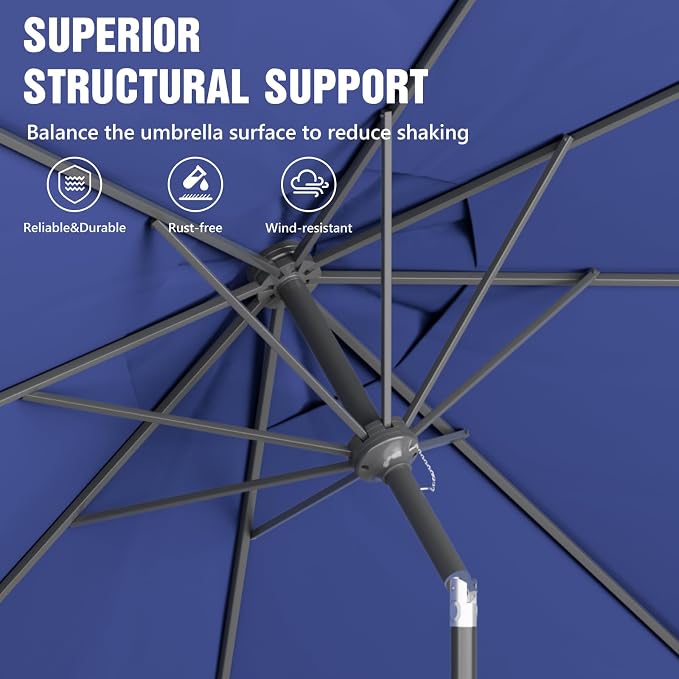 Outdoor Patio Umbrella, Table Umbrella with Push Button Tilt and Crank, 8 Ribs Market Umbrella