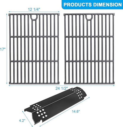 LS'BABQ Grill Replacement Parts for Nexgrill 4 Burner 720-0925 720-0925P 720-0925PG Gas Grill, 4 Pack Porcelain Steel Heat Plates Flame Tamer and 2 Pack Cast Iron Grill Grates