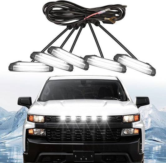 LED Front Grille Lights for 2019 Silverado 1500 Accessories 2020 2021 Grill Lights for Custom Trail Boss WT (White,5PCS)